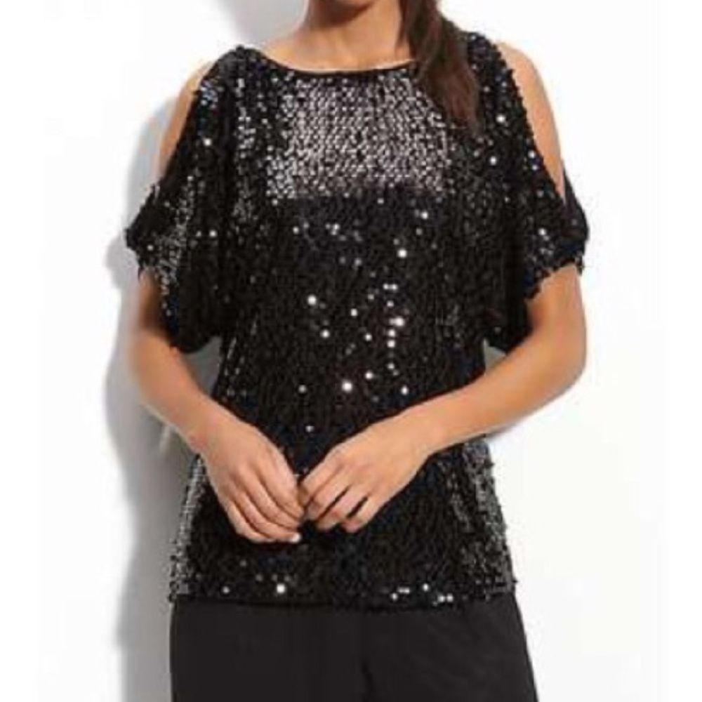 Adrianna Papell Blk Sequin Top